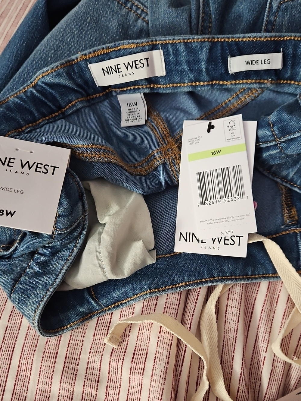 Nine West Denim Wide-Leg Jeans in Medium Blue 18W Womens